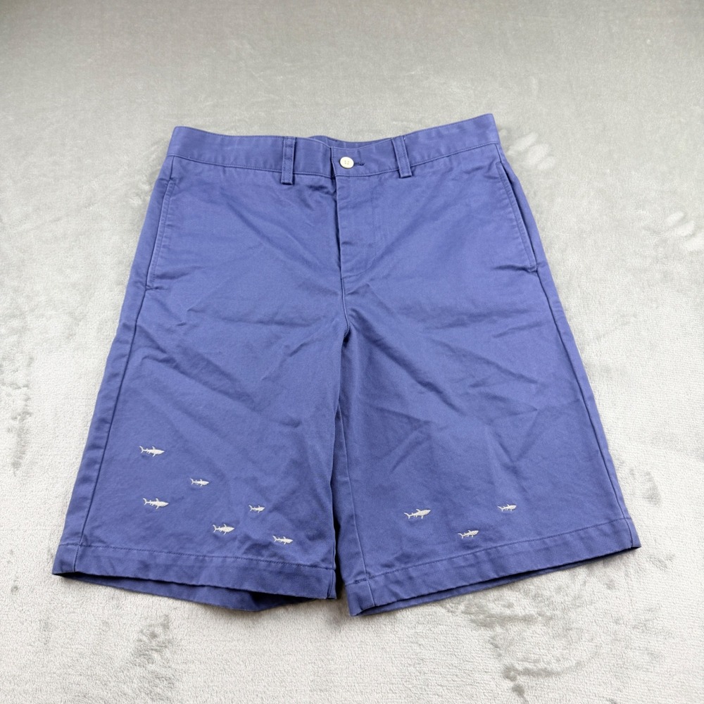 Vineyard Vines Boys Shark Embroidered Chino Shorts Size 18 Blue Cotton‎ Preppy
